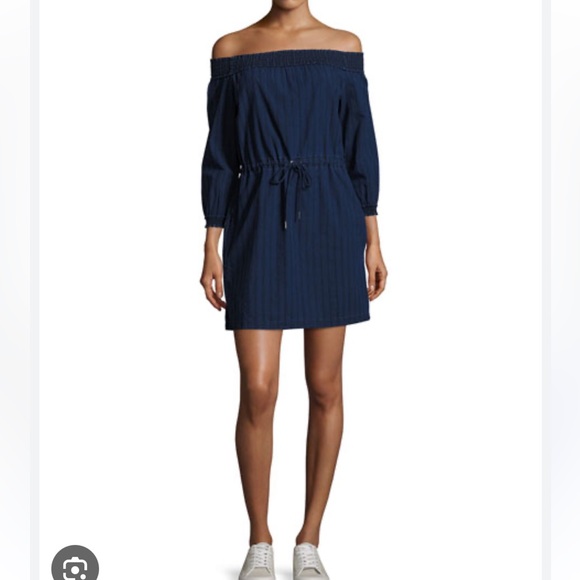 Rag & Bone Drew Off the Shoulder Cotton Drawstring Waist Dress In Indigo NWT M - Picture 2 of 16